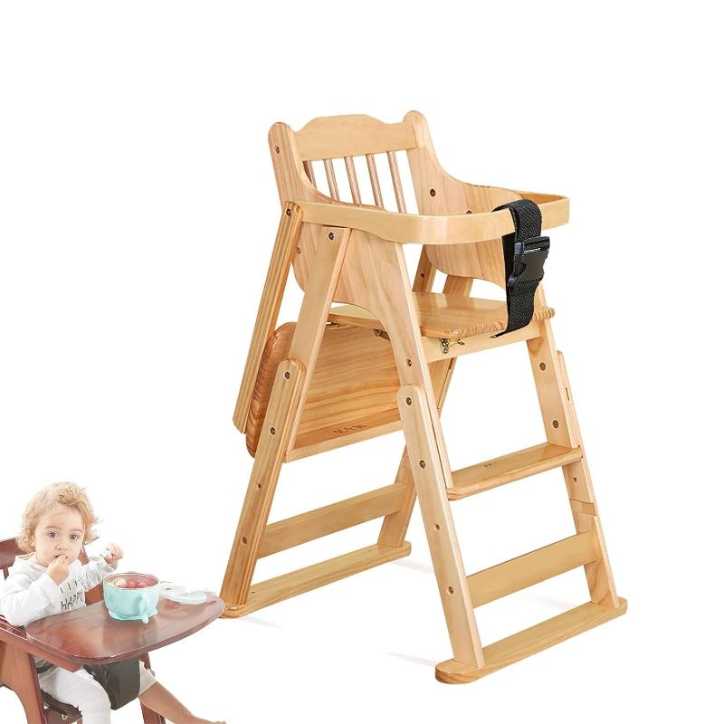 Photo 1 of **SEE NOTES**
Wood High Chair with Tray, Baby Highchairs, Children High Stool Dining Chair for Babies and Toddlers Portable Kids Folding Chair with Safety Belt Adjustable Height (6 Months to 7 Years) (Color : A) WITH CUSHION
