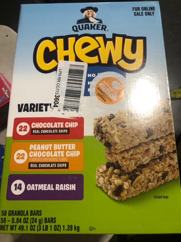 Photo 2 of **Best by: Sept. 15, 2023
Quaker Chewy Granola Bars, 3 Flavor Variety Pack,58 Count (Pack of 1)
