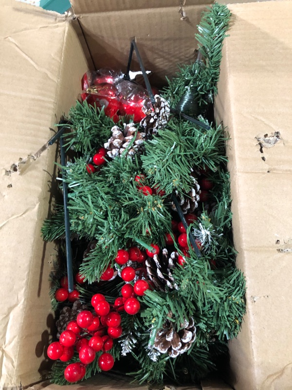 Photo 2 of 30" Christmas Tree Pathway Porch Snowy Pine Cones Christmas Trees Pre-lit 30 LED Battery Operated Timer 8 Modes Outdoor Xmas Decor for Entrance Drivew