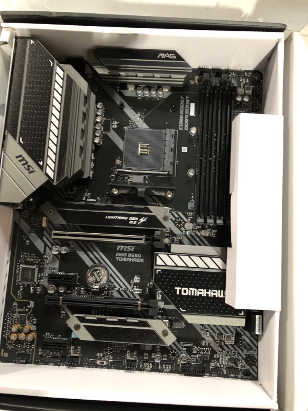 Photo 1 of MSI MAG B550 TOMAHAWK Gaming Motherboard (AMD AM4, DDR4, PCIe 4.0, SATA 6Gb/s, M.2, USB 3.2 Gen 2, HDMI/DP, ATX, AMD Ryzen 5000 Series processors)