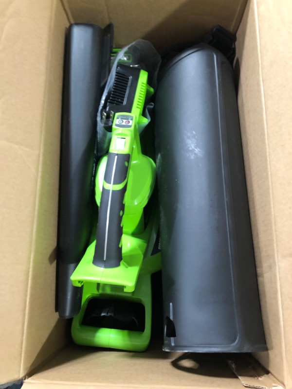 Photo 2 of Greenworks 40V 185 MPH Variable Speed Cordless Leaf Blower/Vacuum, 4.0Ah Battery and Charger Included 24322 & 40V 2.0 AH Lithium Ion Battery 29462