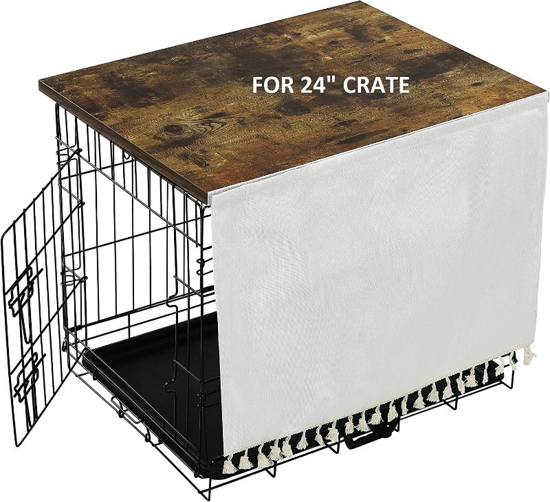 Photo 1 of AMAN Dog Crate Topper Wood for 24 inch Cages , Dog Crate Table Topper with Tassel Curtain, Rustic Style Dog Kennel Topper For 24 inch crate
