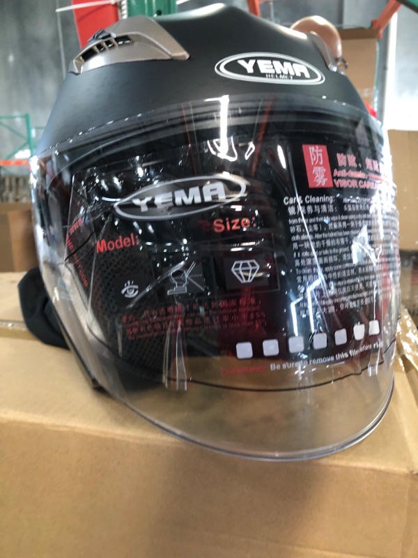 Photo 3 of Motorcycle Open Face Helmet DOT Approved - YEMA Helmet YM-627 Motorbike Moped Jet Bobber Pilot Crash Chopper 3/4 Half Helmet with Sun Visor for Adult Men Women - Matte Black,Medium Matte Black Medium