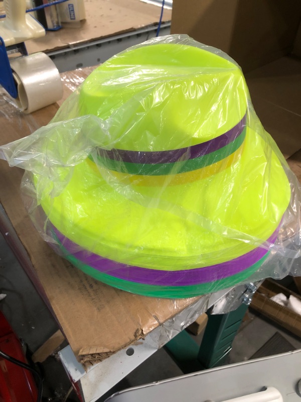 Photo 2 of 30 Pack Mardi Gras Hats Bulk Plastic Mardi Gras Hats Mardi Gras Party Favors Purple Party Supplies Mardi Gras Costume Accessories Headwear for Man Woman Kids, Purple, Yellow, Green