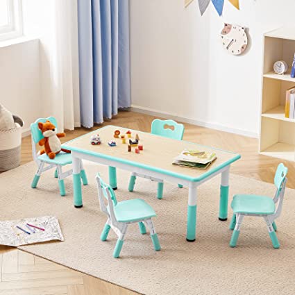 Photo 1 of [USED] DOREROOM Toddler Table and Chairs Set for 4, 49''L x 25''W - Blue