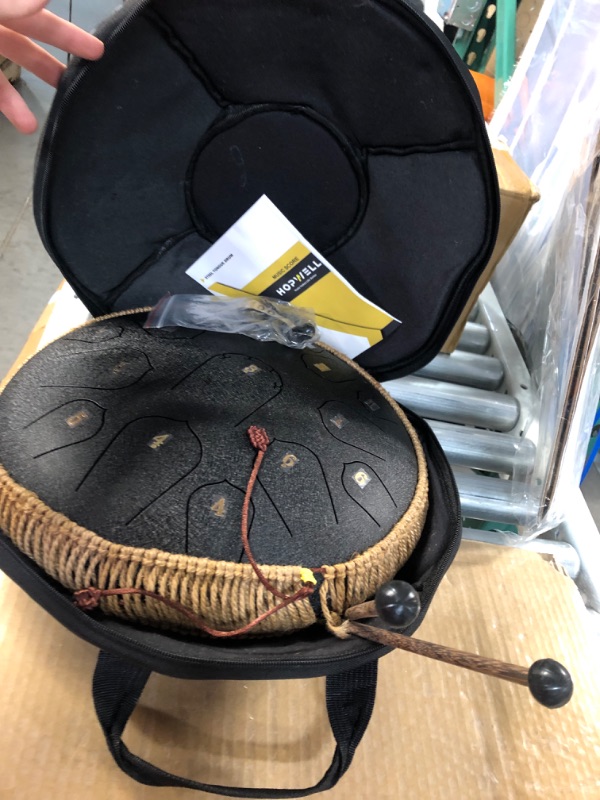 Photo 2 of Steel Tongue Drum - HOPWELL 15 Note 14 Inch Tongue Drum - Hand Pan Drums with Music Book, Steel Handpan Drum Mallets and Carry Bag, D Major (Black) 14 inch Black