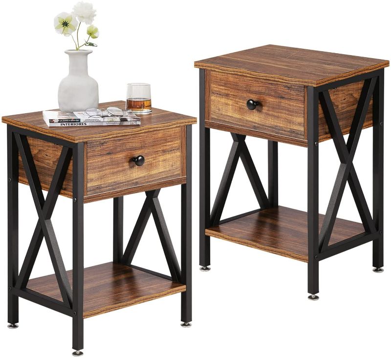 Photo 1 of *BRAND NEW* VECELO Modern Versatile Nightstands X-Design Side End Table Night Stand Set of 2 (Brown)
