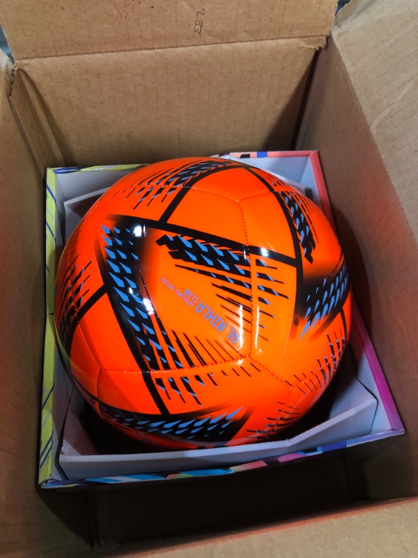 Photo 2 of adidas unisex-adult FIFA World Cup Qatar 2022 Al Rihla Club Soccer Ball Solar Orange/Black/Pantone 5