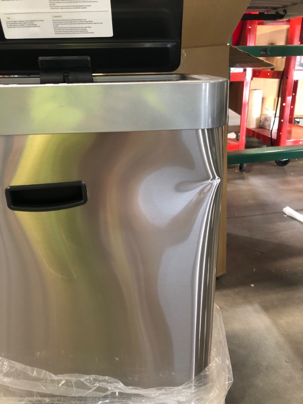 Photo 2 of *DAMAGED* EKO Mirage-X 47 Liter / 12.4 Gallon Touchless Rectangular Motion Sensor Trash Can with Removable Liner, Brushed Stainless Steel Finish 47 Liter with Liner