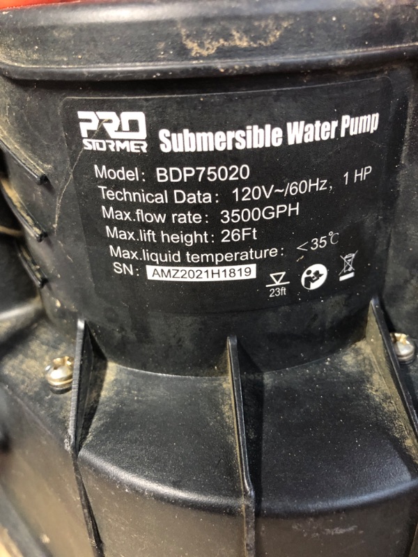 Photo 3 of (USED) Sump Pump, Prostormer 3500 GPH 1HP Submersible Clean/Dirty Water Pump with Build-in Float Switch 