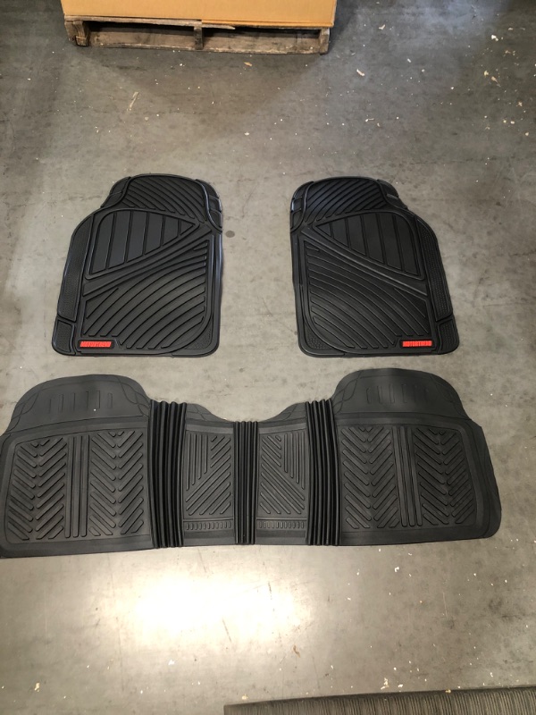 Photo 2 of Motor Trend FlexTough Performance All Weather Rubber Car Floor Mats - 3 Piece Floor Mats Automotive Liners for Cars Truck SUV, Heavy-Duty Waterproof (Black)