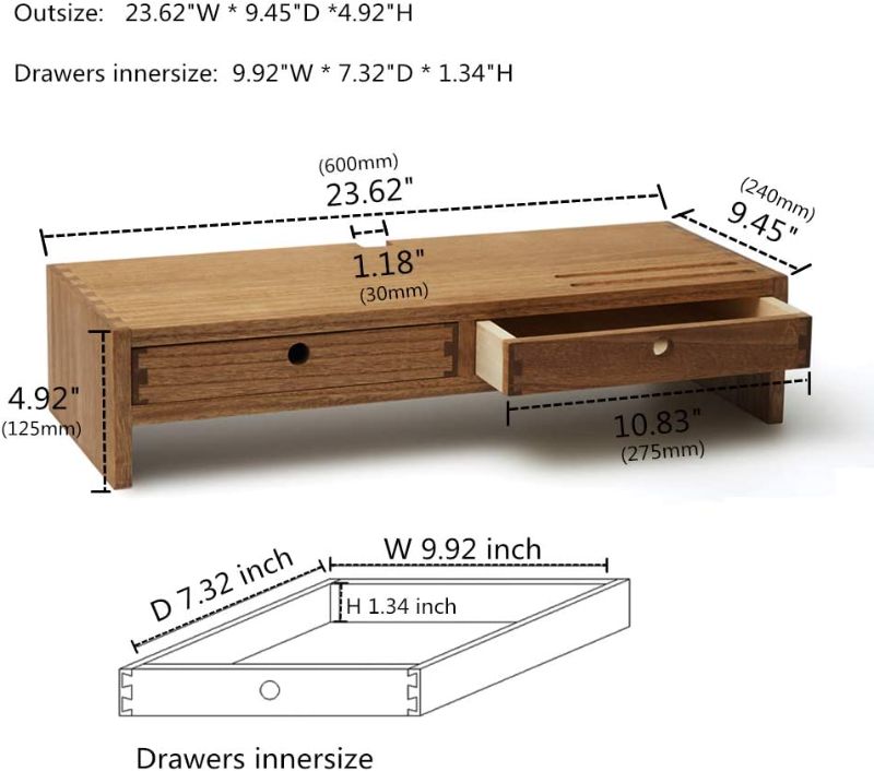 Photo 1 of Kirigen Wood Monitor Stand with 2 Drawers 