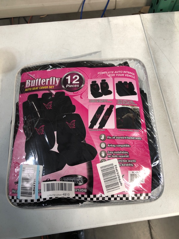 Photo 2 of BDK Pink Butterflies Car Seat Covers for Women, Full Set with Steering Wheel Cover 