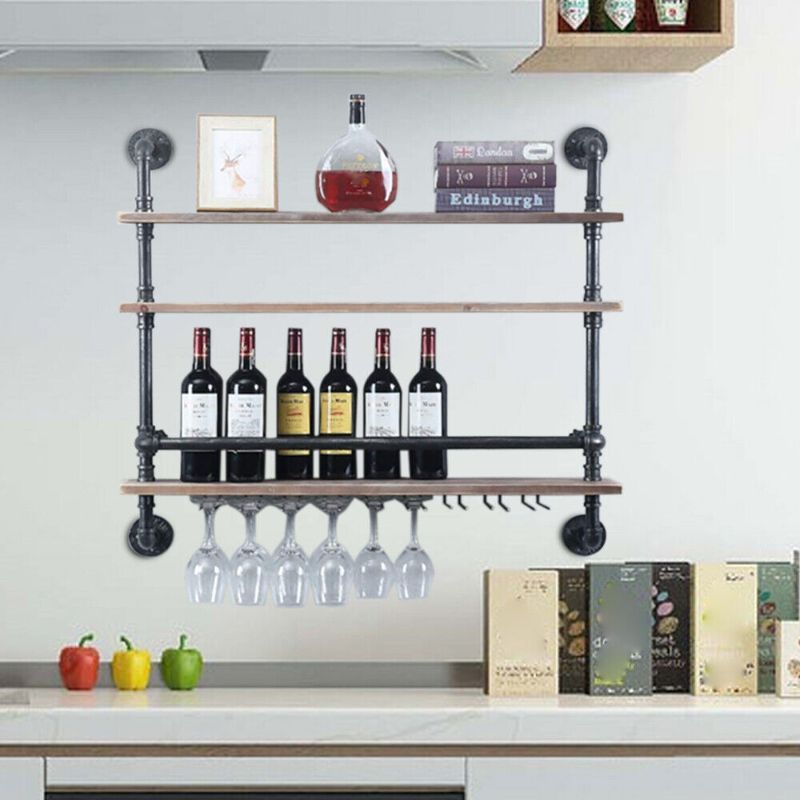 Photo 1 of 3-Layer Rustic Wine Rack Organizer Wall Mounted Bottle Holder Storage Shelf
