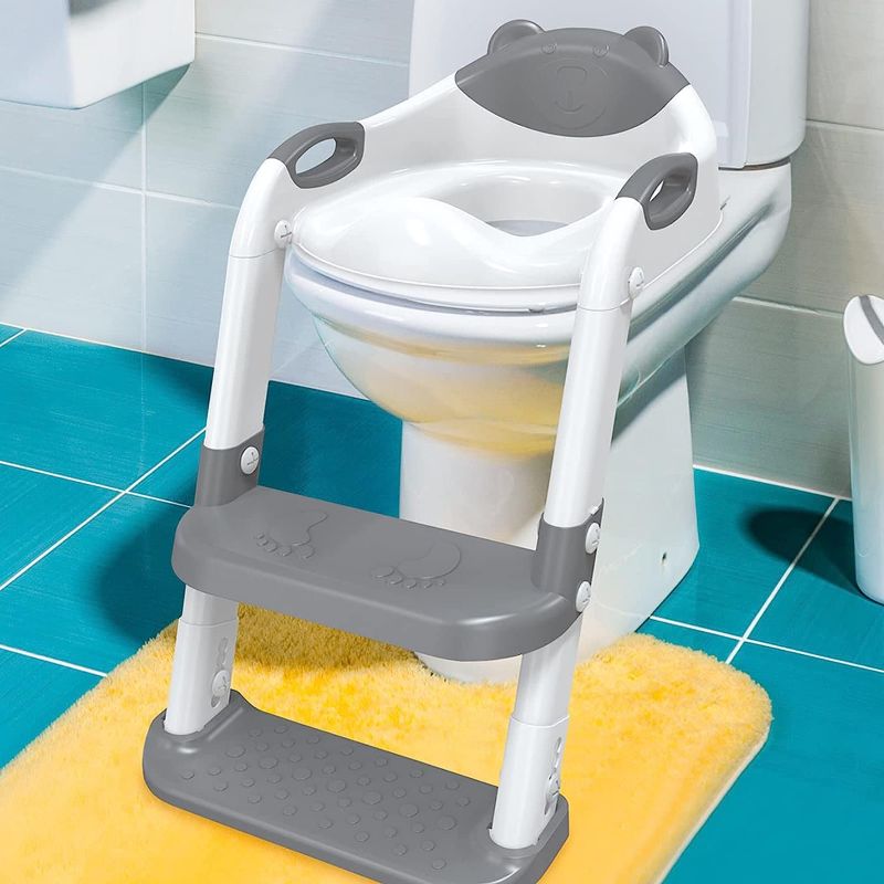 Photo 1 of 711TEK Step Up Potty Training Chair Toddler Kids Potty Training Seats Comfortable Safe Potty Seat with Anti-Slip Pads Ladder (Grey)