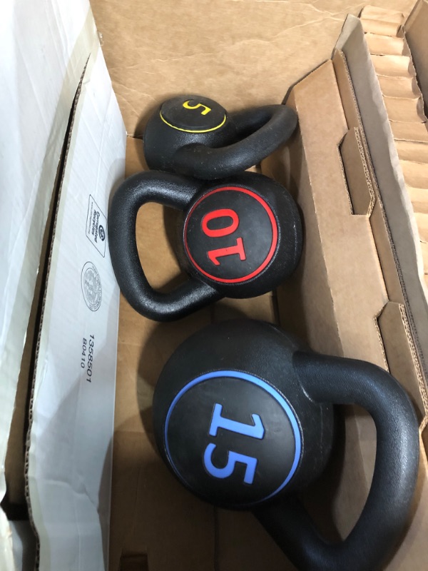 Photo 2 of BalanceFrom Wide Grip Kettlebell Exercise Fitness Weight Set Set of 3: 5, 10, 15 lbs