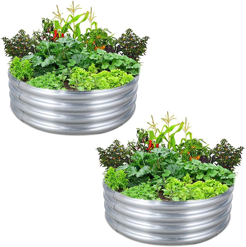 Photo 1 of FORTUNO Round Galvanized Raised Garden Bed Box 3 FT (2 Pack)   Silver
