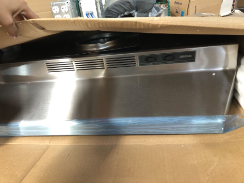 Photo 1 of Broan-NuTone F403004 30-inch Under-Cabinet 4-Way Convertible Range Hood with 2-Speed Exhaust Fan and Light, Stainless Steel Stainless Steel 30-Inch Range Hood