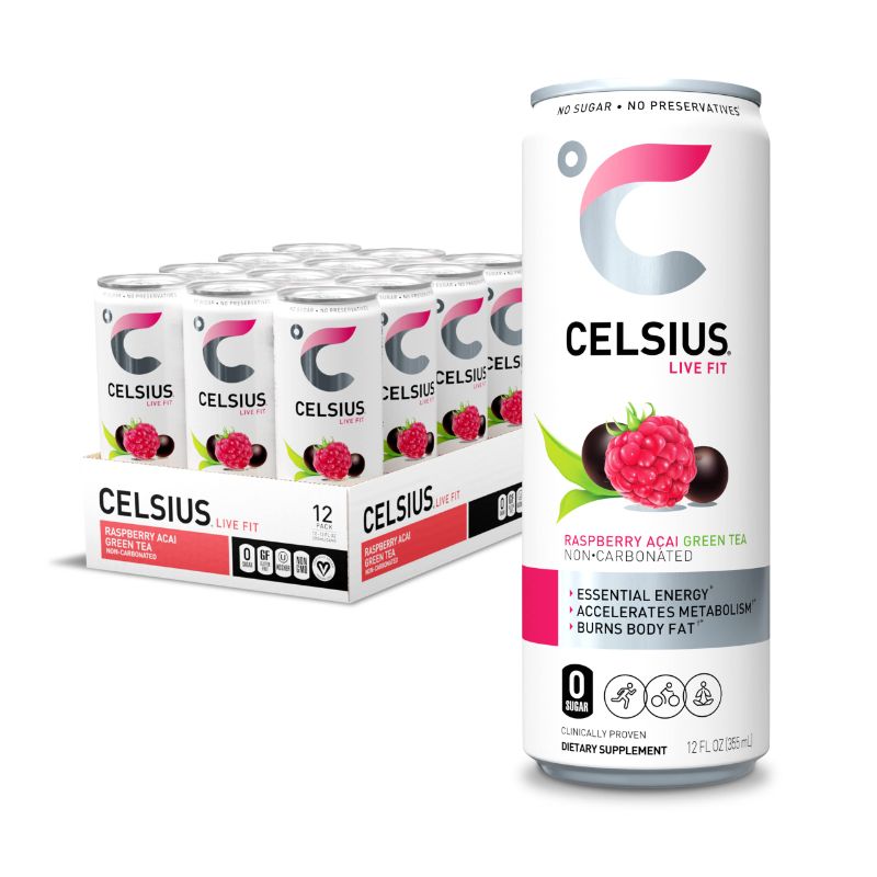 Photo 1 of  ** EX-04/24** CELSIUS Raspberry Acai Green Tea, Functional Essential Energy Drink 12 Fl Oz (Pack of 12)