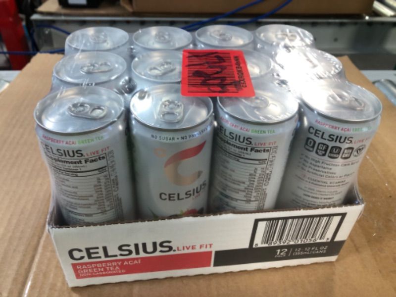 Photo 2 of  ** EX-04/24** CELSIUS Raspberry Acai Green Tea, Functional Essential Energy Drink 12 Fl Oz (Pack of 12)