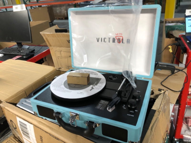 Photo 4 of Victrola Vintage Portable Suitcase Record Player with Built-in Speakers | Turquoise, VSC-550BT