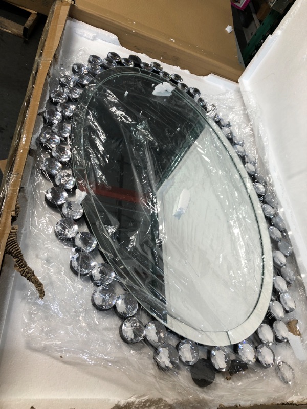 Photo 2 of Minor Damage* - JACUKO Oval Wall Mirror-Diamond Accent Jeweled Decorative Wall Mirror 23.6 * 35.5 inches