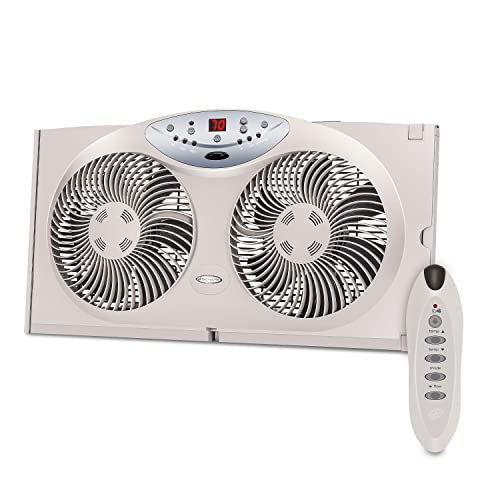 Photo 1 of **MINOR DAMAGE** Bionaire Window Fan with Twin 8.5-Inch Reversible Airflow Blades and Remote Control, White

