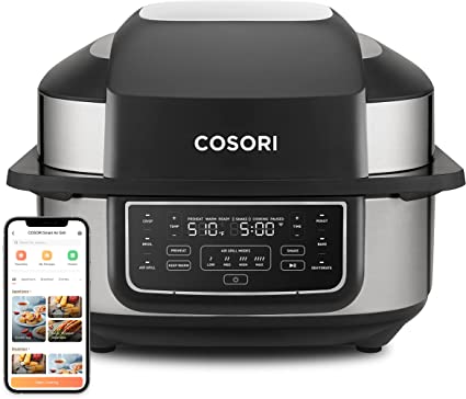 Photo 1 of COSORI Indoor Grill & Smart XL Air Fryer Combo Aeroblaze, 8-in-1, 6QT, Grill, Broil, Roast, Bake, Crisp, Dehydrate, Preheat & Shake Remind & Keep Warm, Works with Alexa & Google Assistant, Black
