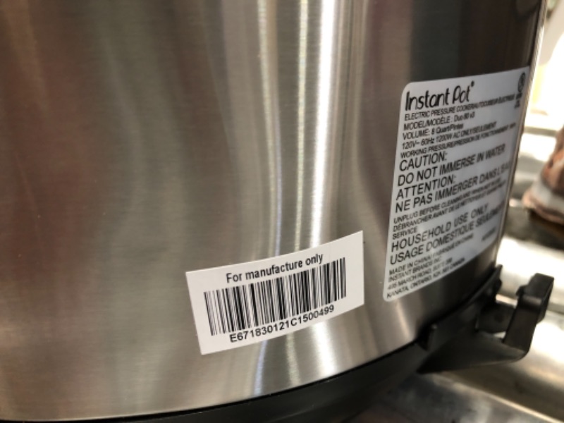 Photo 1 of Instant Pot Duo 7-in-1 Electric Pressure Cooker, Slow Cooker, Rice Cooker, Steamer, Sauté, Yogurt Maker, Warmer & Sterilizer, Includes Free App with over 1900 Recipes, Stainless Steel, 8 Quart
