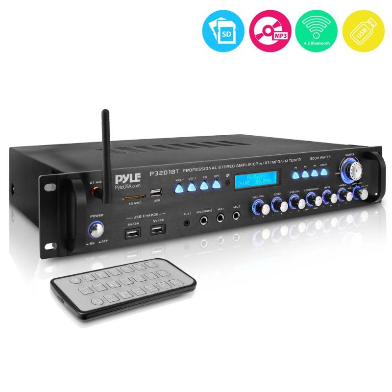 Photo 1 of Pyle P3201BT - Hybrid Amplifier Receiver - Pro Audio Multi-Channel Stereo Pre-Amplifier with USB & Optical/Coax, MP3/USB/SD Readers, FM/AM Radio, Rack Mount (3000 Watt)
