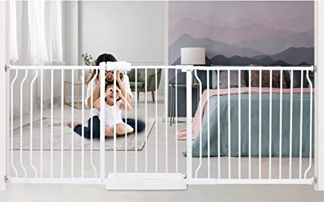 Photo 1 of HOOEN Extra Wide Baby Gates for Stairs Doorways Hallways Pressure Mounted Baby Gate Walk Through Child Gates for Kids or Pets Indoor Safety Gates 76.38-81.1 Inch