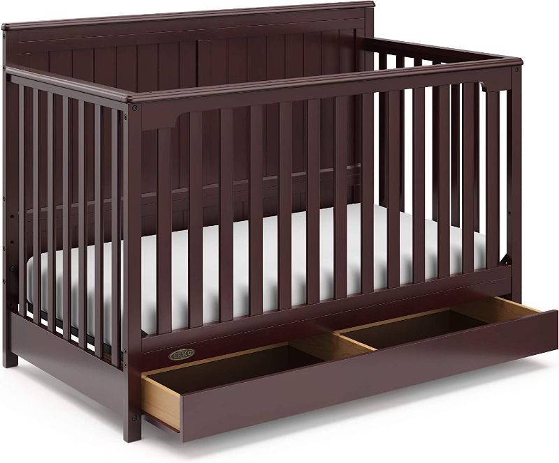 Photo 1 of Graco Hadley 5-in-1 Convertible Crib with Drawer (Espresso) – Crib with Drawer Combo, Includes Full-Size Nursery Storage Drawer