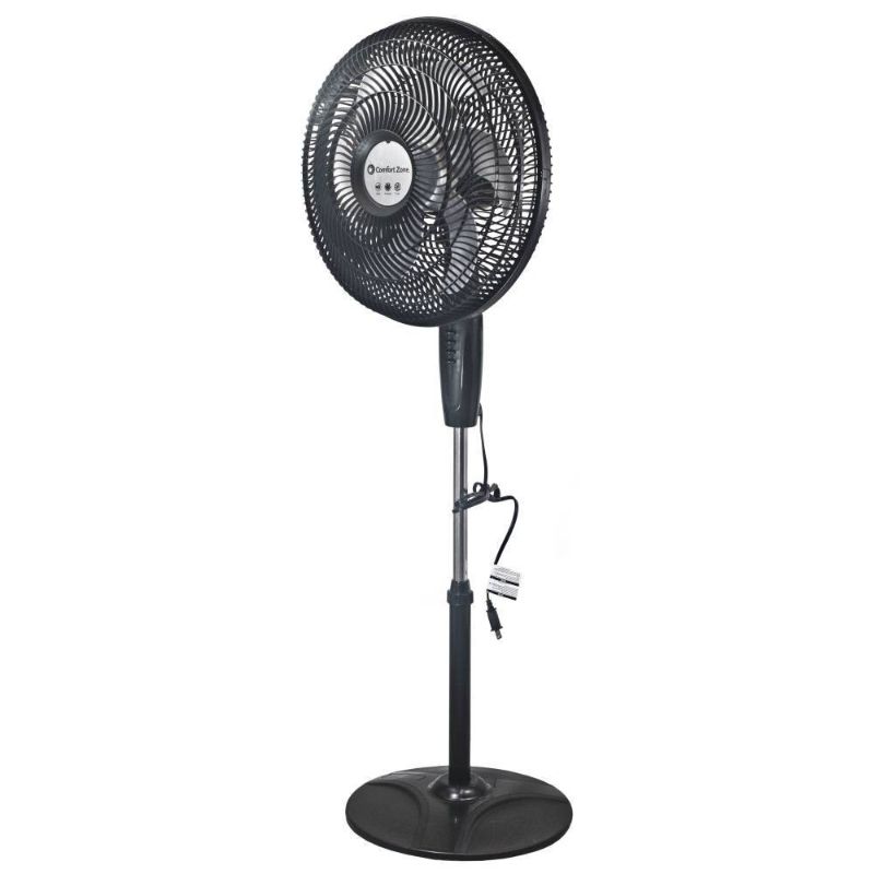 Photo 1 of Comfort Zone 18 3-Speed Powr Curve Oscillating Pedestal Fan Black/Silver
