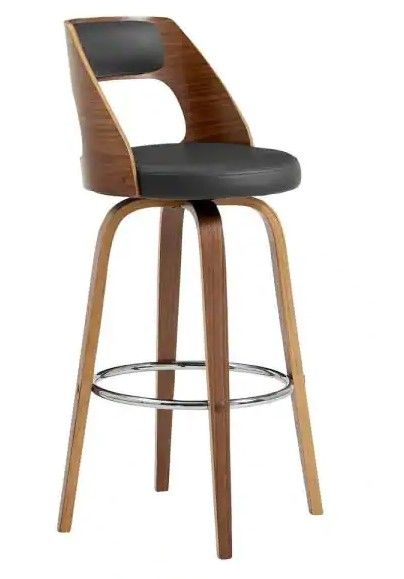 Photo 1 of Axel 26 in. Counter Height Low Back Swivel Stool in Grey Faux Leather and Walnut Wood