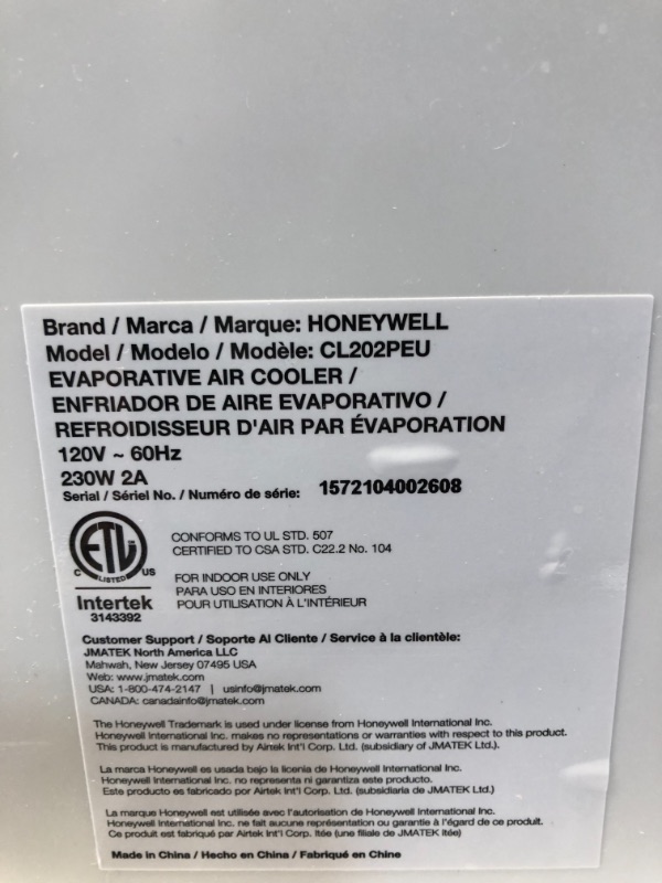 Photo 4 of Honeywell 440-700 CFM Portable Indoor Evaporative Cooler, Humidifier, and Fan, Swamp Cooler for Rooms Up to 270-430 Square Feet, CL202PEU
