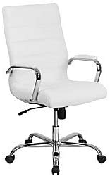 Photo 1 of  Flash Furniture High Back Desk Chair - White LeatherSoft Executive Swivel Office Chair with Chrome Frame - Swivel Arm Chair
