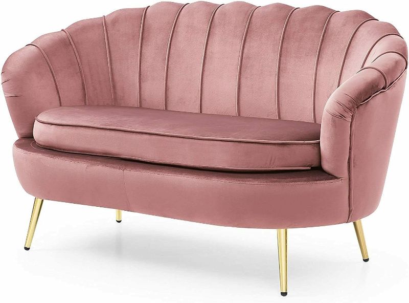 Photo 1 of **INCOMPLETE BOX 1 OF 2**Sofa Loveseat Sofa Soft Velvet Cover Metal Legs Pocket Coil Seating Wood Frame (Color : Pink)