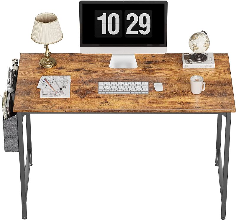 Photo 1 of CubiCubi Study Computer Desk 47" Home Office Writing Small Desk, Modern Simple Style PC Table, Black Metal Frame, Rustic Brown
