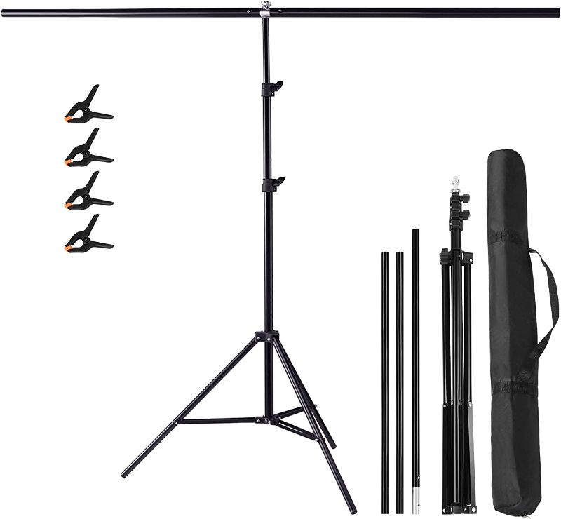 Photo 1 of Meking T-Shape Backdrop Stand 6.56ft x 6.56ft / 2M x2M Background Support System with Carrying Bag & Clips Kit for Muslin Vinyl Background,Photo and Video Studio
