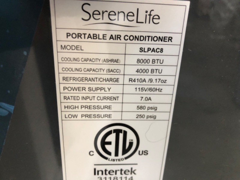 Photo 6 of **tested**
SereneLife SLPAC8 Portable Air Conditioner Compact Home AC Cooling Unit with Built-in Dehumidifier & Fan Modes, Quiet Operation, Includes Window Mount Kit, 8,000 BTU, White
