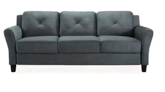 Photo 1 of **BOX 1-2*INCOMPLETE
Harvard 31.5 in. Dark Grey Microfiber 4-Seater Tuxedo Sofa with Round Arms
