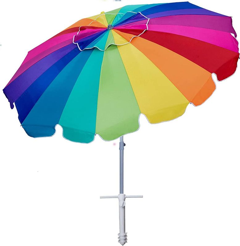 Photo 1 of **OPENED TO VERIFY PARTS**
AMMSUN 7.5 Foot Heavy Duty HIGH Wind Beach Umbrella with sand anchor & Tilt Sun Shelter, UV 50+ Protection Outdoor Sunshade Umbrella with Carry Bag for Patio Garden Beach Pool Backyard (Rainbow)
