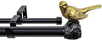 Photo 1 of **USED**
MERIVILLE 1-Inch Diameter Telescoping Double Window Curtain Rod, Renaissance Gold Bird Finials, (48"-84", Black Rod)