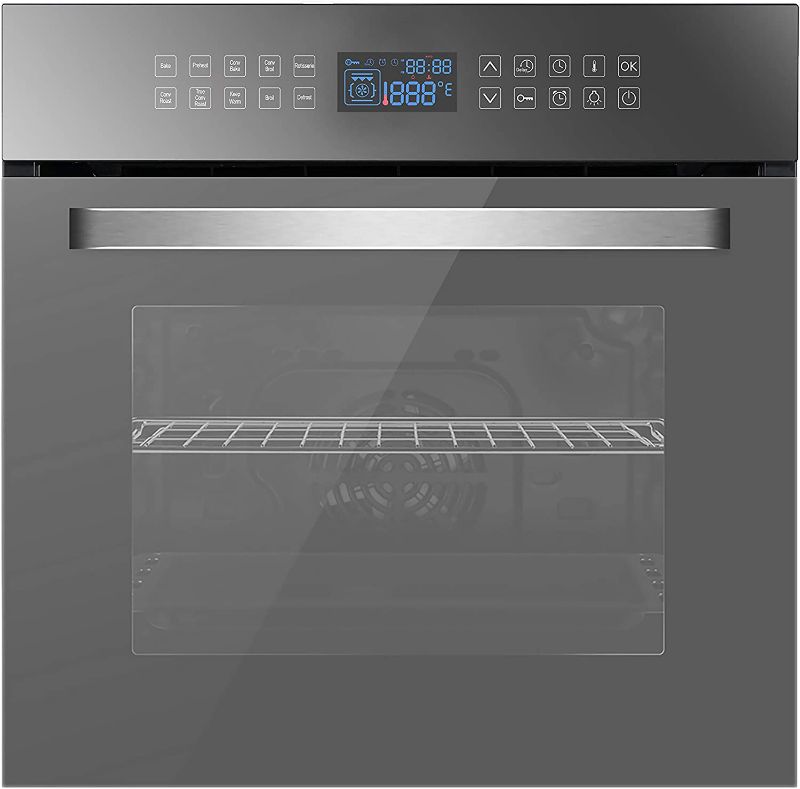 Photo 1 of **UNABLE TO TEST**
Empava 24 Inch Electric Single Wall Oven 10 Cooking Functions Deluxe 360° ROTISSERIE with Sensitive Touch Control in Silver Mirror Glass
