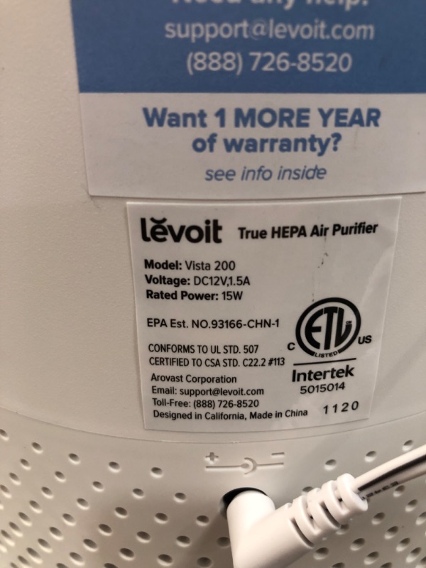 Photo 4 of Levoit True HEPA Air Purifier Vista 200 for Bedroom Offices for Allergies and Asthma Mold Dust Smoke Odors with Night Light & Timer.
