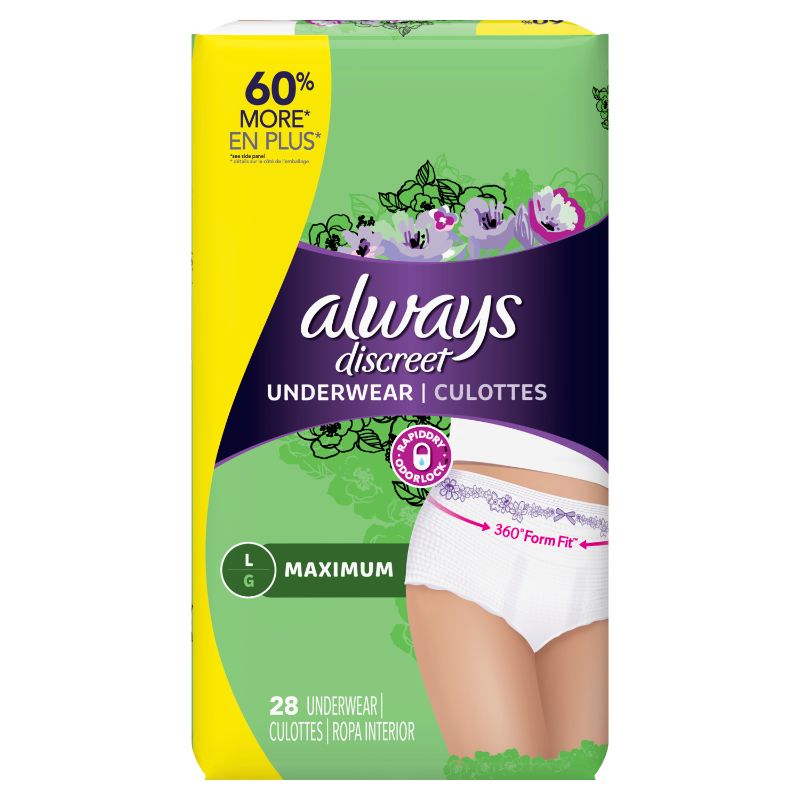 Photo 1 of Always Discreet, Incontinence Underwear for Women, Maximum, Large, 28 Count - 28 Ct 
