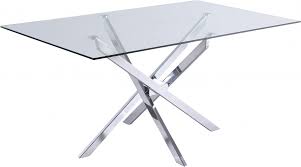 Photo 1 of ***TABLE TOP ONLY**MISSING PARTS** BOX1 OUT OF 2Meridian Furniture Xander Collection Modern | Contemporary Tempered Glass Top Dining Table with Durable Metal Base, 60" W x 36" D x 30" H, Silver Finish
