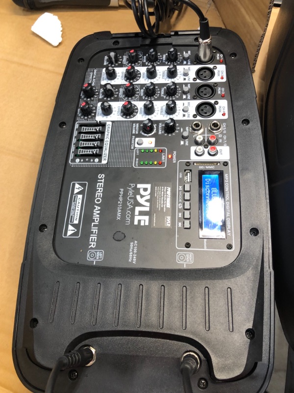 Photo 6 of **MINOR DAMAGE TO MIC* PYLE PPHP210AMX - Stage & Studio PA Speaker & DJ Mixer Bundle Kit - (2) 10?? Bluetooth PA Loud-Speakers with Built-in LED Lights 8-Ch. Audio Mixer S
