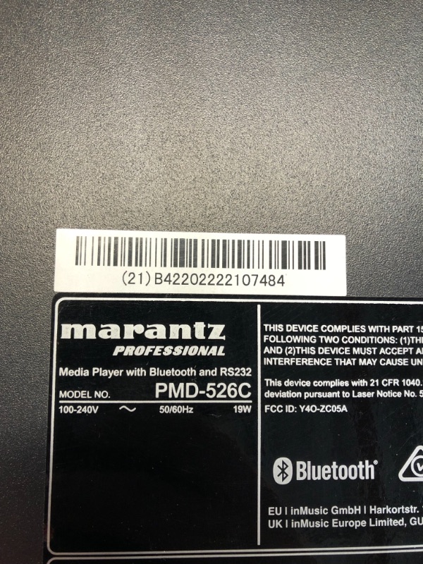 Photo 7 of Marantz Professional PMD-526C | CD/Media/Bluetooth Player with RS-232 Control

-powers on 