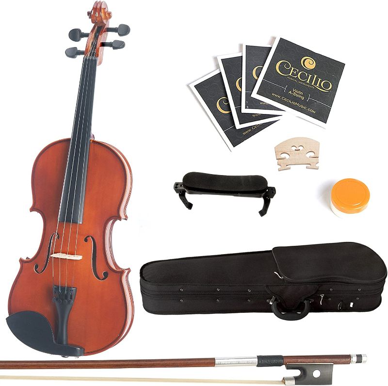 Photo 1 of **Damaged** Mendini By Cecilio Violin For Beginners, Kids & Adults - Beginner Kit For Student w/Hard Case, Rosin, Bow - Starter Violins, Wooden Stringed Musical...
